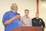 Lemoore's newest Citizen of the Year is Ernie Smith, shown here with Lemoore Recreation Director Jason Glick and Police Chief Darrel Smith at a Volunteer Dinner.